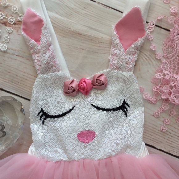 💕RESTOCK💕Baby Girls Glitzy Bunny Romper Dress - Picture 3 of 6